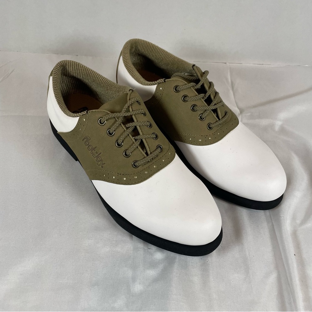 FootJoy Green-Joys Womens 6.5‎ M Golf Shoes White Olive Green Saddle 48802